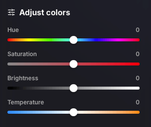 SVG recolor controls screenshot showing hue, saturation, brightness, and temperature sliders.
